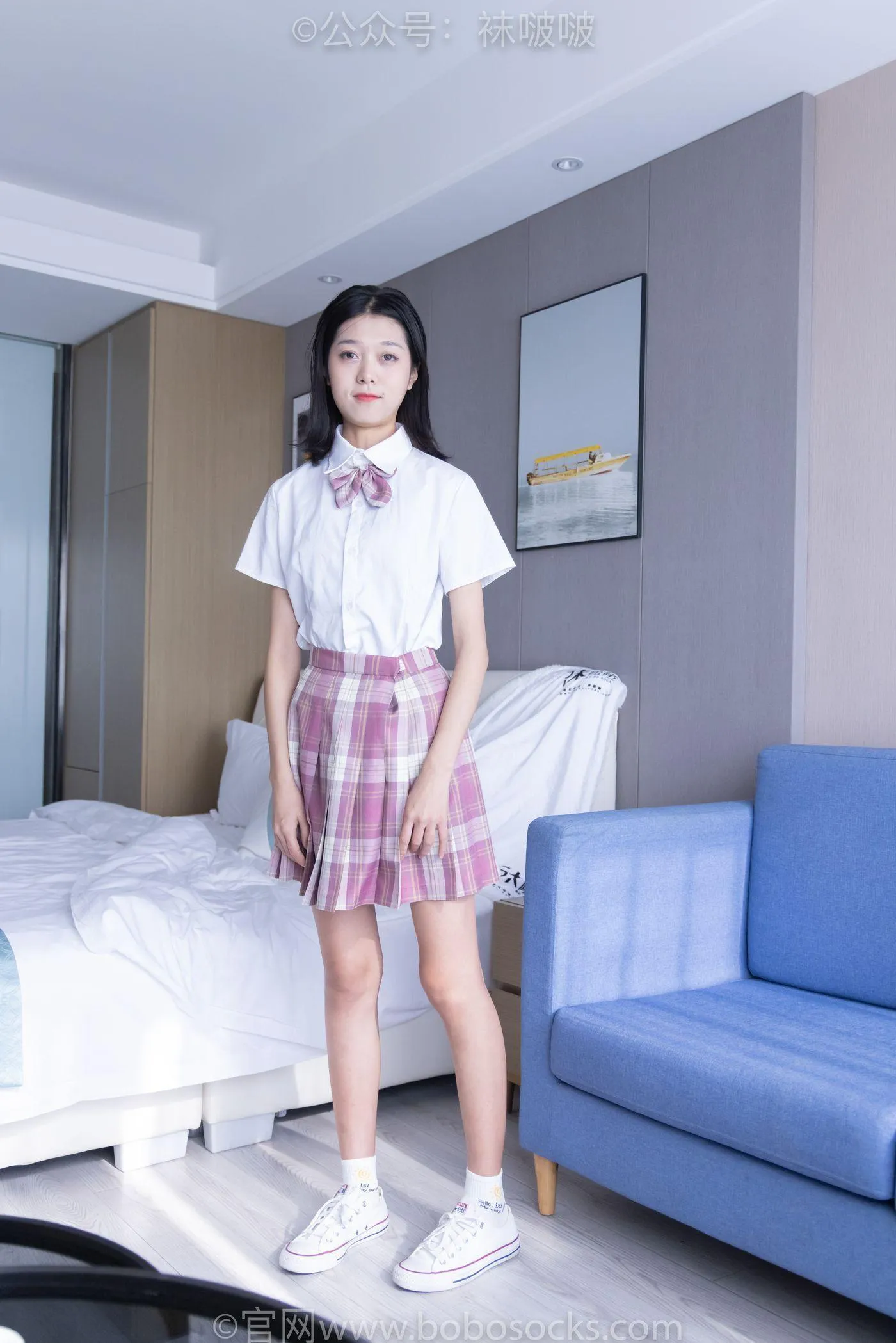 [BoBoSocks袜啵啵]NO.052 瑶瑶-JK制服、帆布鞋、白棉袜、裸足 [133P]插图7